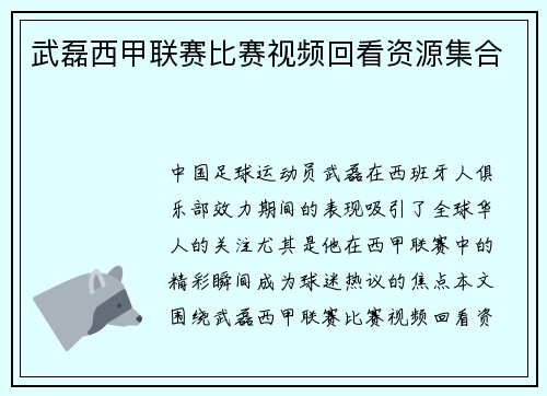武磊西甲联赛比赛视频回看资源集合