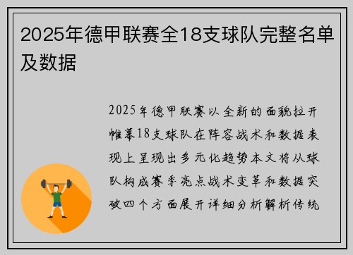 2025年德甲联赛全18支球队完整名单及数据